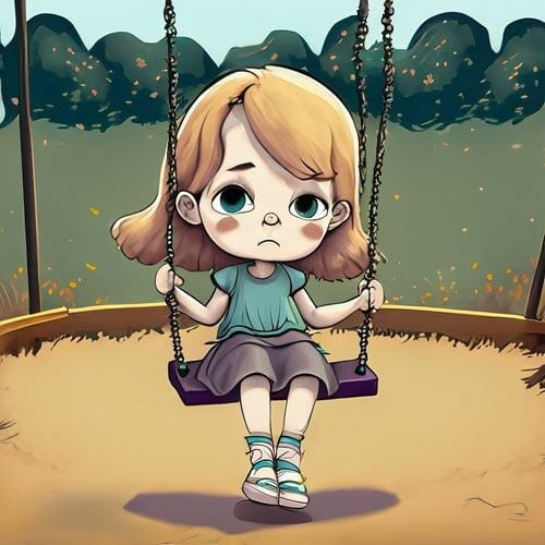 A girl sitting on a swing in a park.